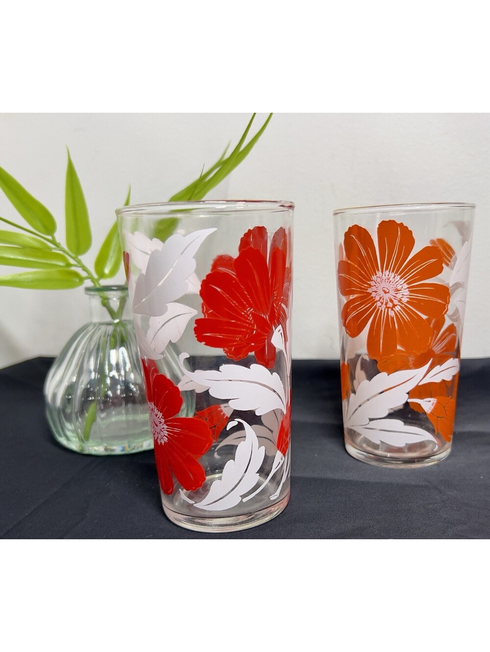 2 Vintage Mid-Century Hazel Atlas Swanky swig Flower Tumblers/ Glasses